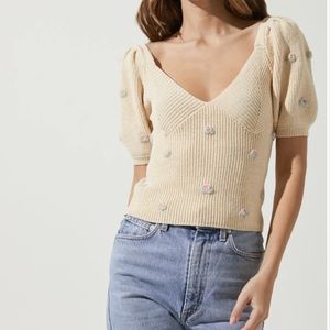 ASTR BRIA FLORAL EMBROIDERED SWEATER Size XS